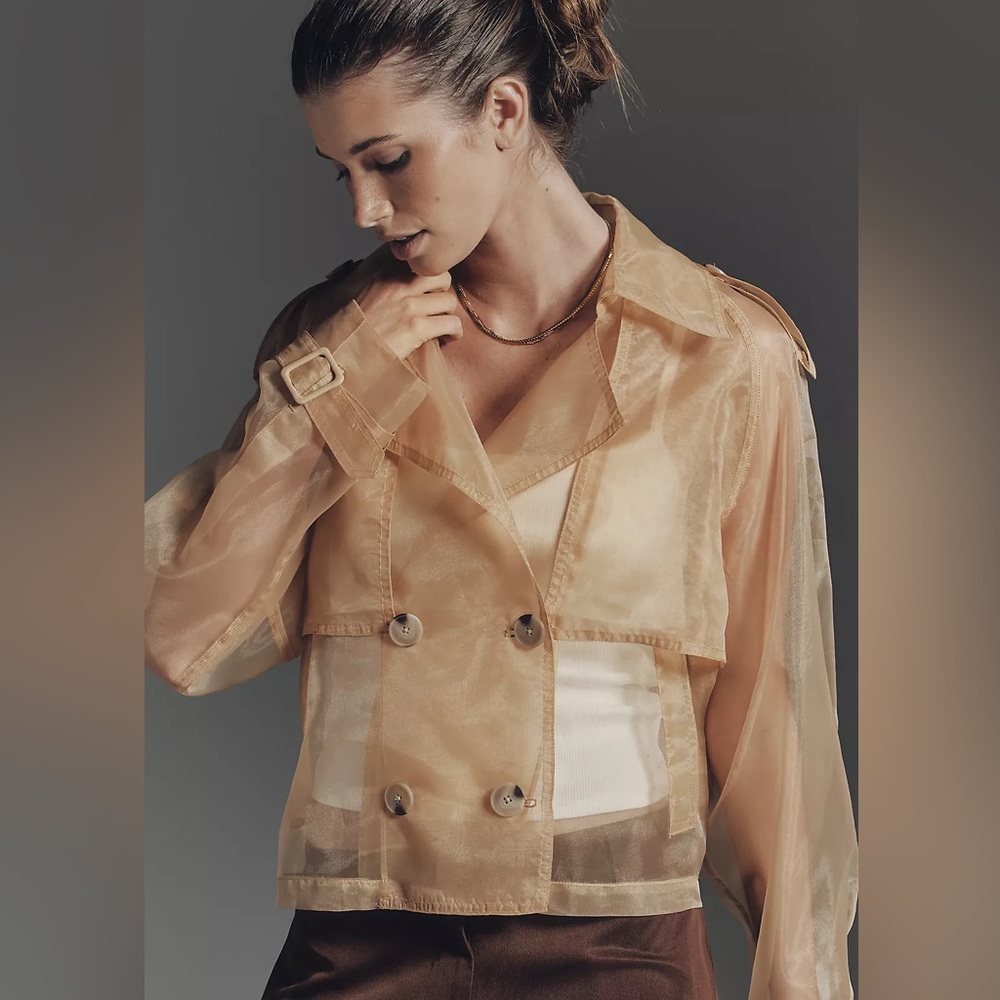 Maeve Crop Sheer Organza Trench Coat